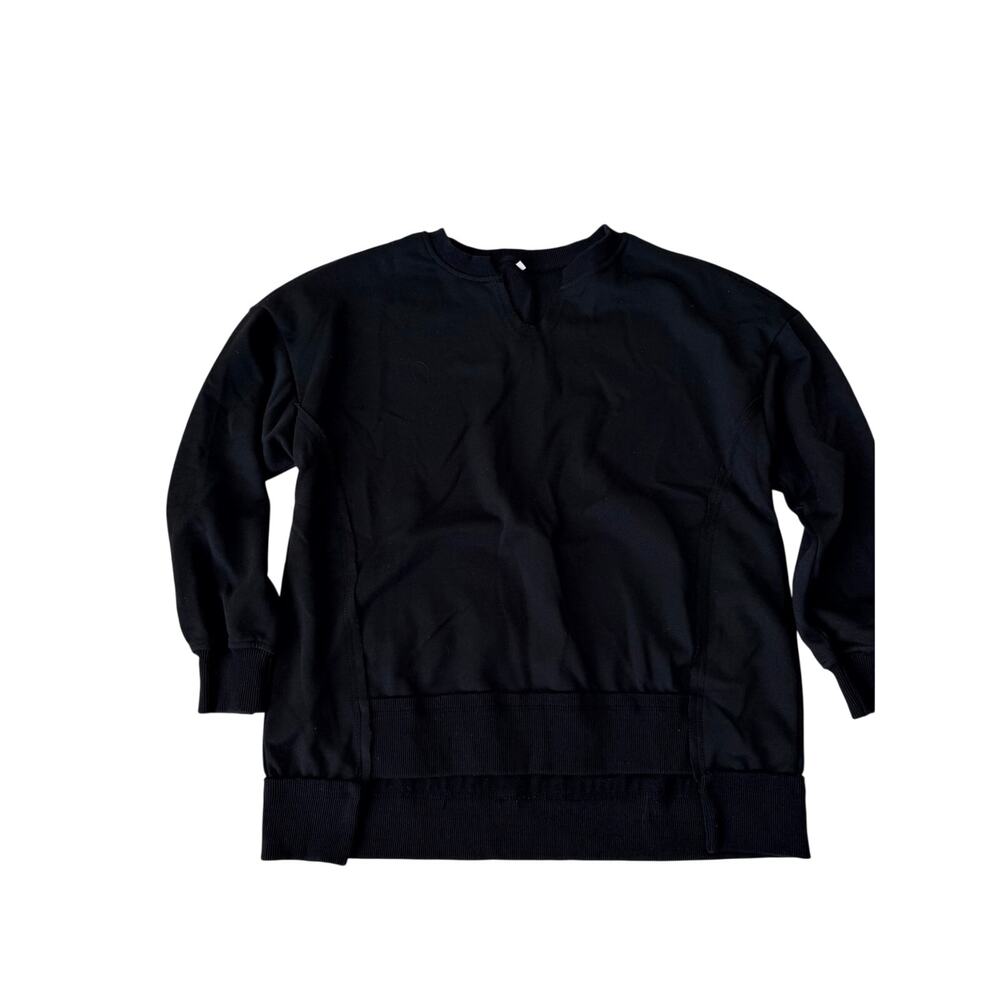 Chic Black V-Notch Pullover Sweatshirt - Women's Size S